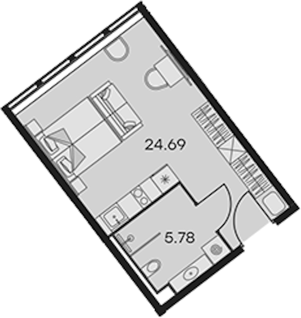 Квартира студия 30.47 м², 2/15 эт., Апарт-отель «Апарт-отель 25-7 Заневский»